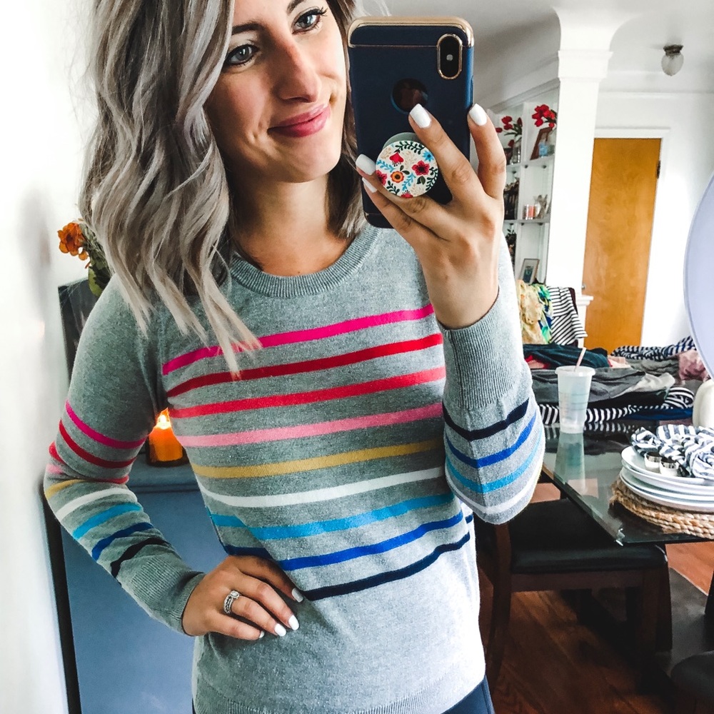GAP Grey Multicolor Striped Sweater XS - Picture 1 of 8